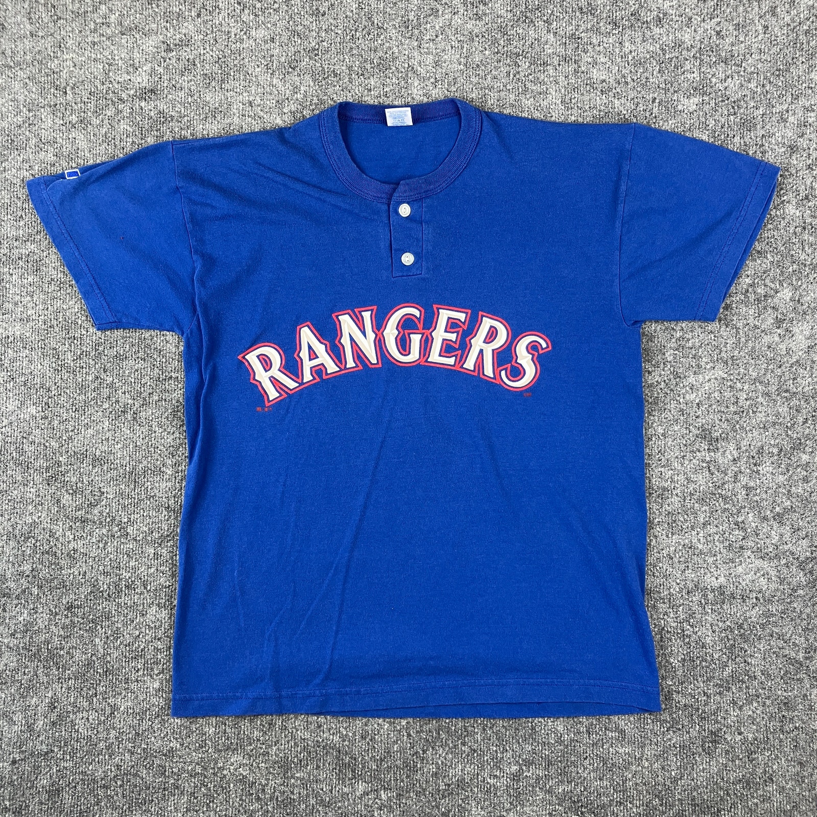 Russell Athletic Rangers T-Shirt Mens M Blue Short Sleeve Henley Sports Tee